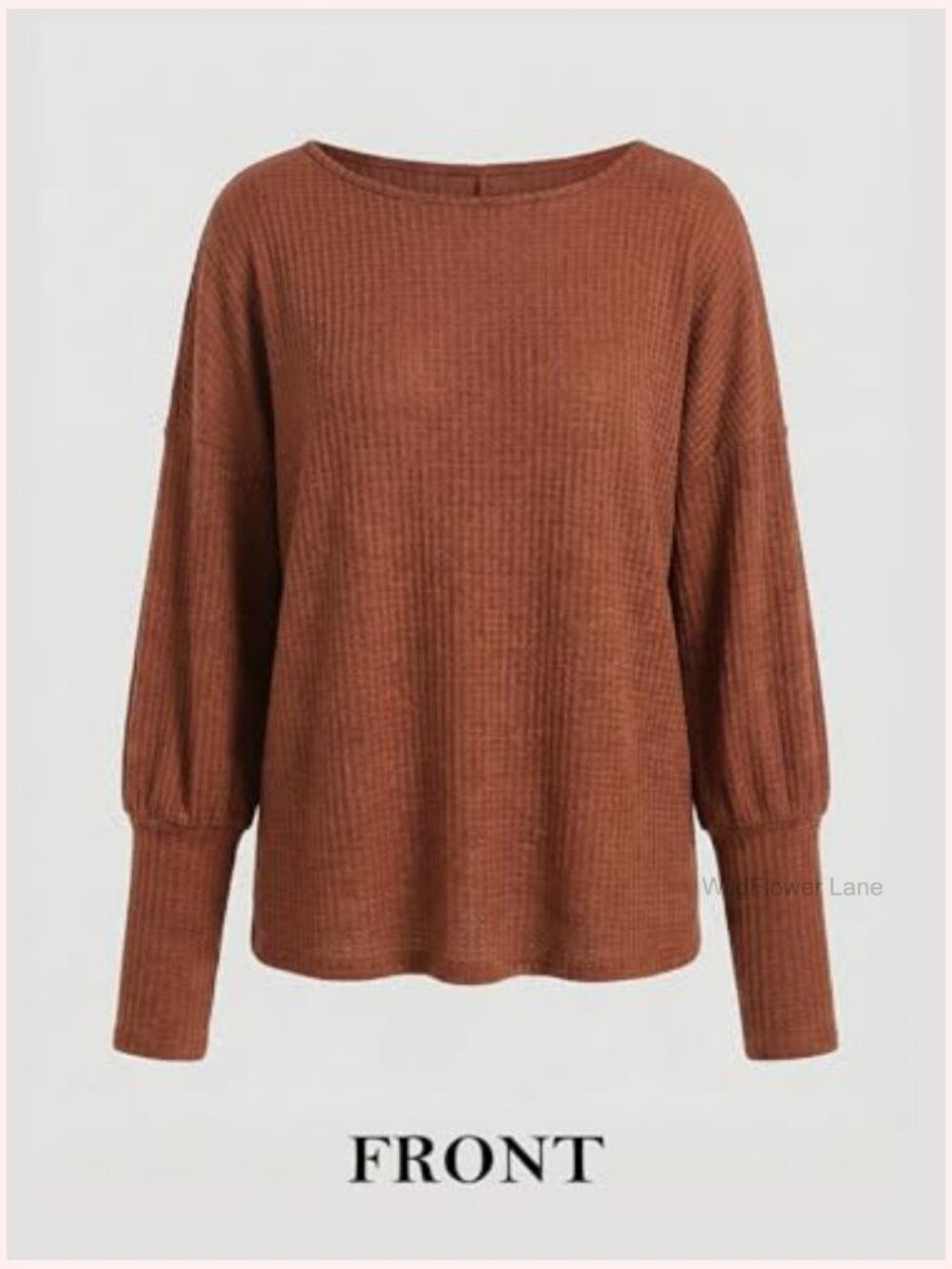 Long Sleeve Crewneck Blouse Ribbed Knit Tunic Top - Picture 2 of 7